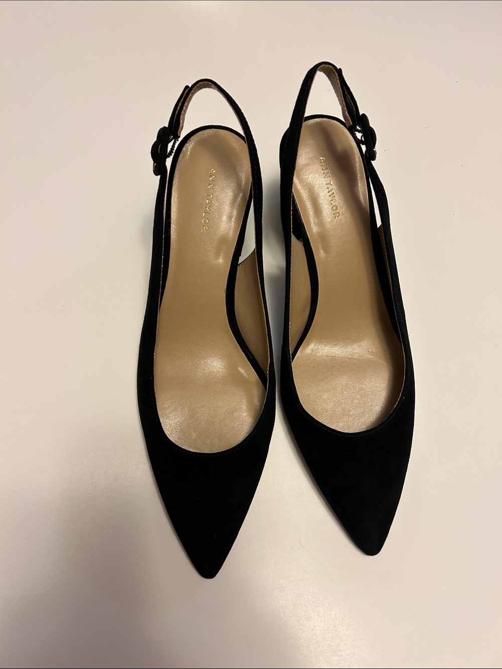 Ann Taylor Brielle Black Suede Slingback Block Heel Pumps, US 8M